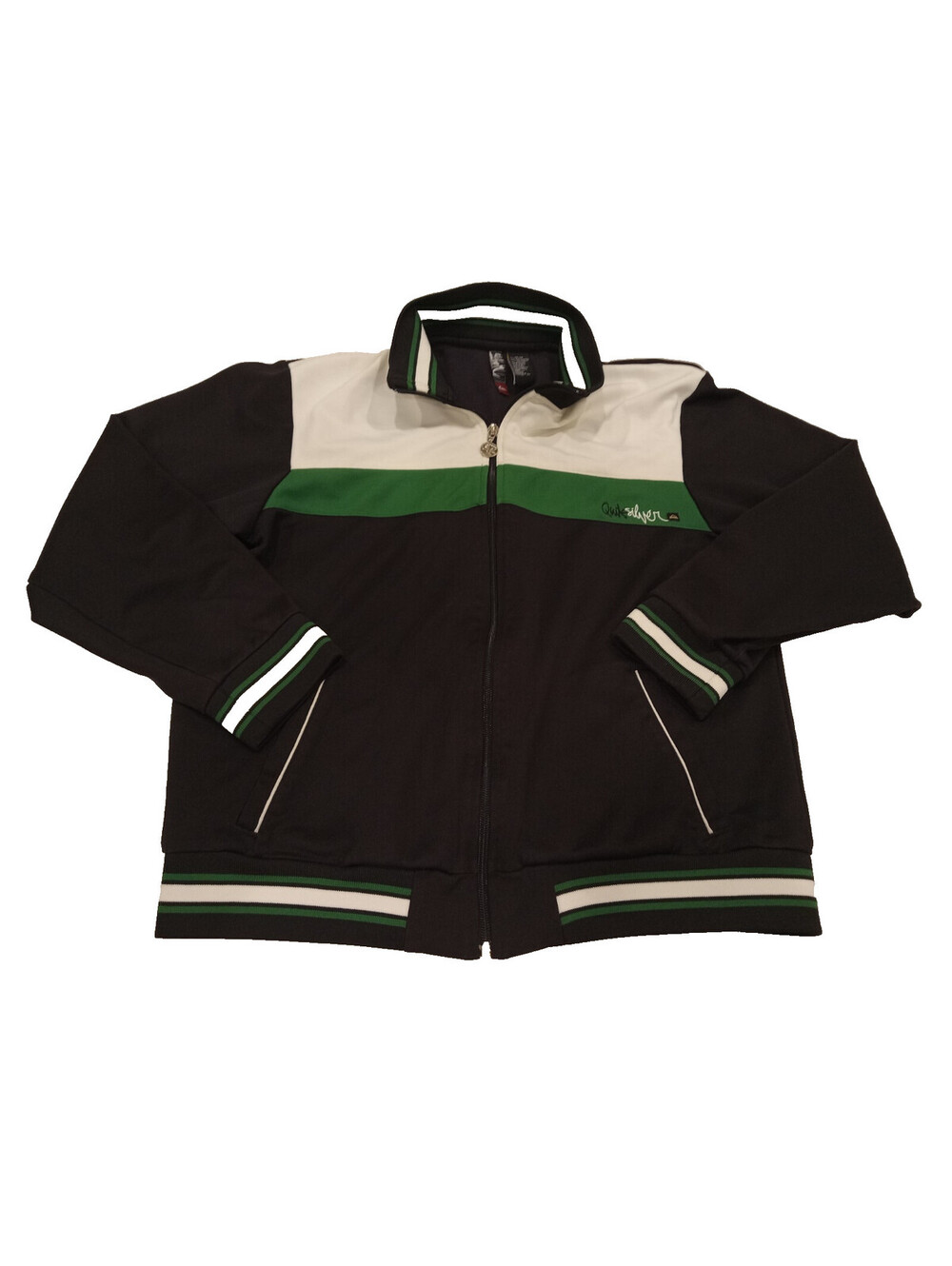 Quiksilver Track Jacket Women's Medium Black Green White Retro Color Block